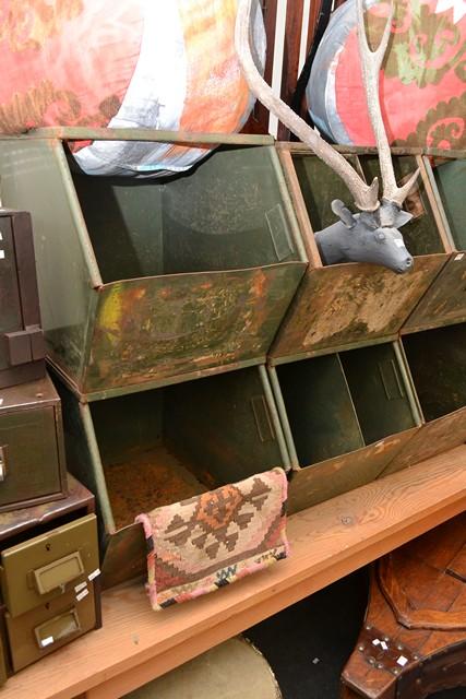 Appraisal: A FOUR GREEN INDUSTRIAL STACKABLE BINS A FOUR GREEN INDUSTRIAL