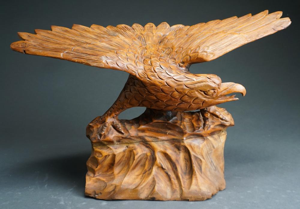 Appraisal: Carved Wood Figure of Perched Eagle H in cm