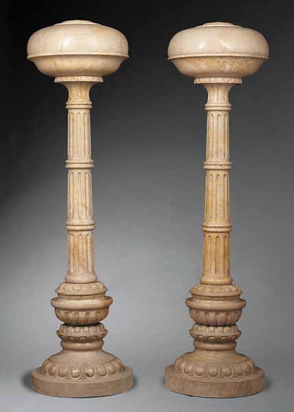 Appraisal: A Pair of Large Classical-Style Sienna Marble Luminaires each with