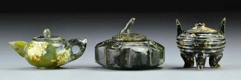 Appraisal: Chinese Jade Scholars SetTo include a small jade tea pot