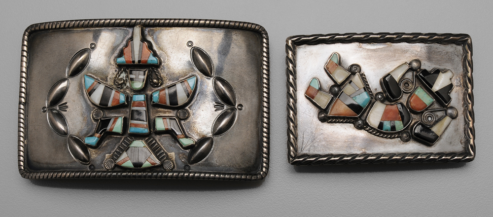 Appraisal: Two Southwestern Belt Buckles th century both silver with onyx