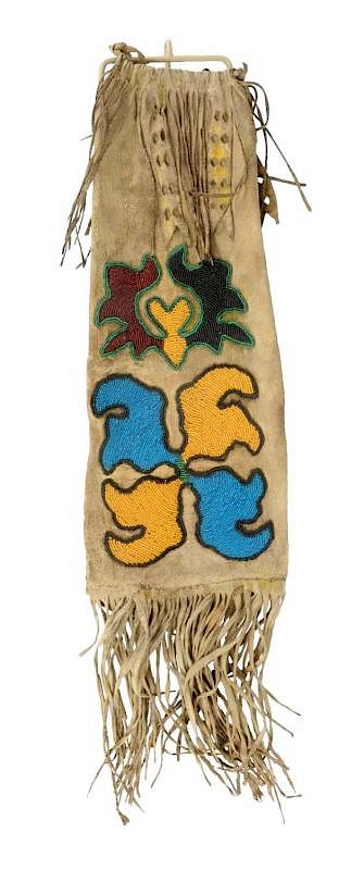 Appraisal: Rare Prairie Tobacco Bag Contour floral motifs beaded on hide