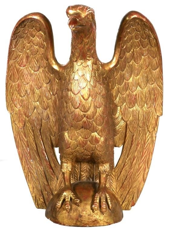 Appraisal: GILT CARVED EUROPEAN STYLE EAGLE STATUEBeautifully carved wooden eagle with