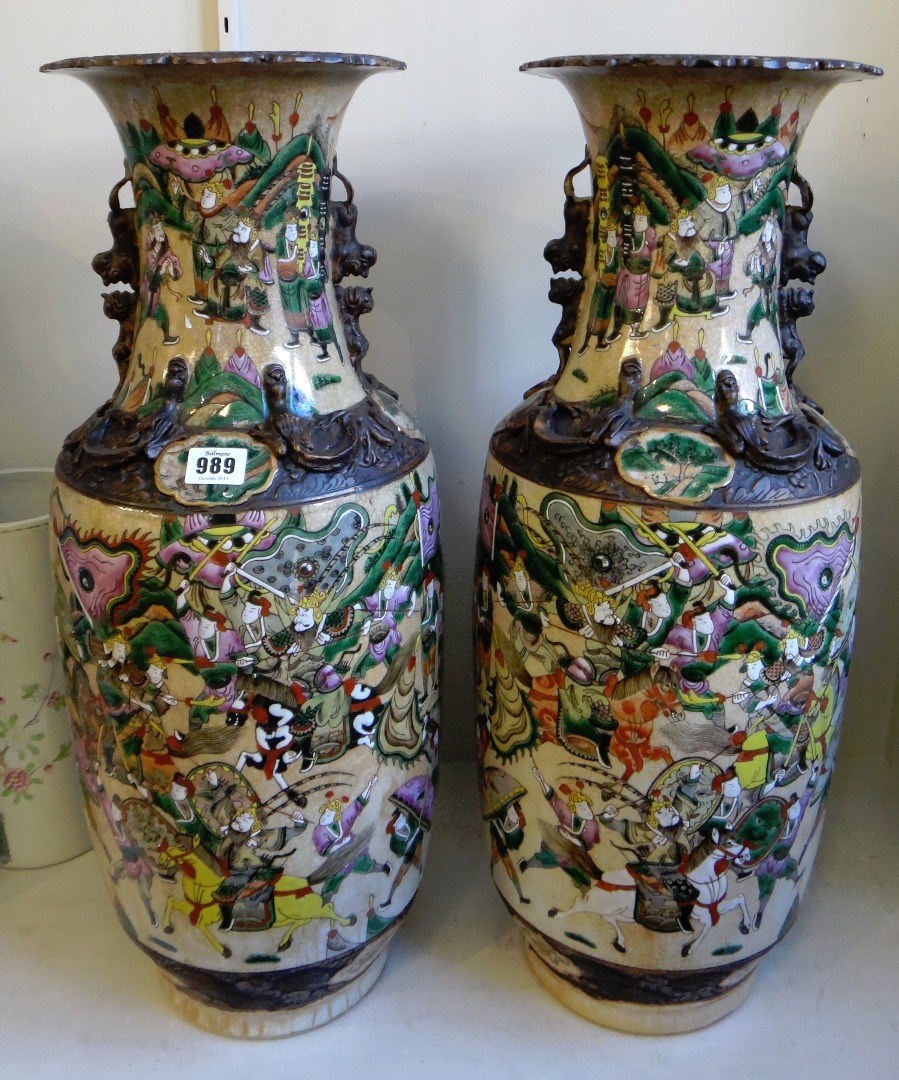 Appraisal: A pair of large Chinese crackleware baluster vases late th