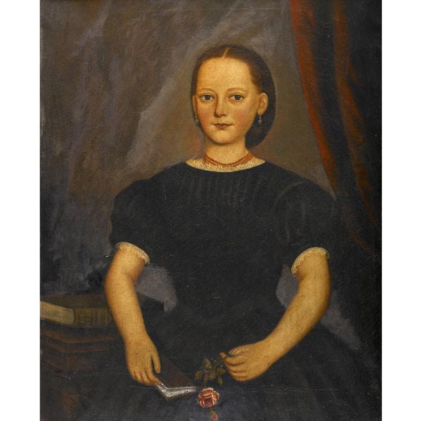 Appraisal: EARLY TH C PORTRAIT Untitled Young Girl with Book and