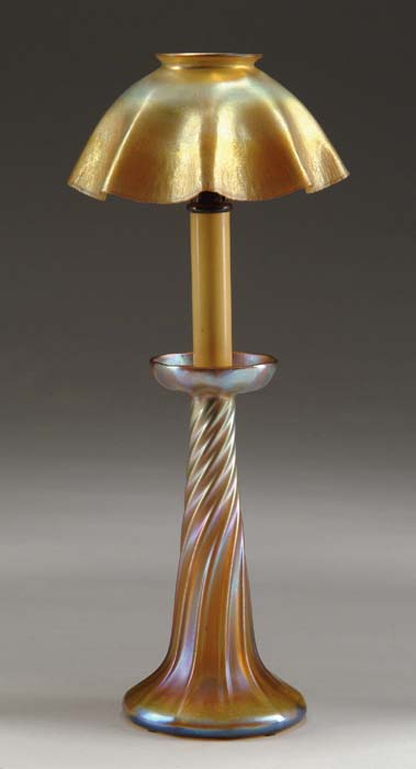 Appraisal: TIFFANY STUDIOS CANDLE LAMP Lovely gold Favrile candle lamp has