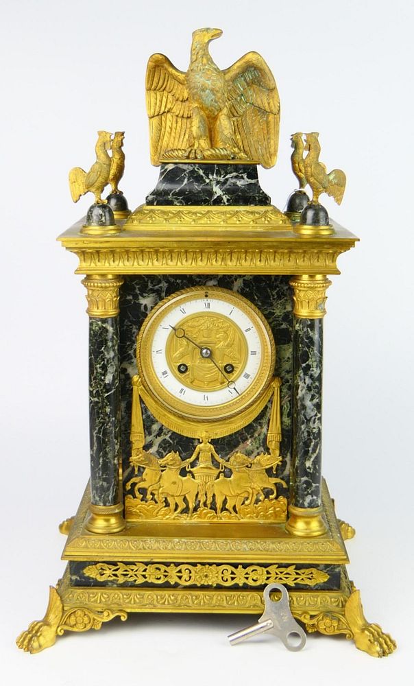 Appraisal: ANTIQUE SAMUEL MARTI FRENCH EMPIRE CLOCK Bronze and marble Empire