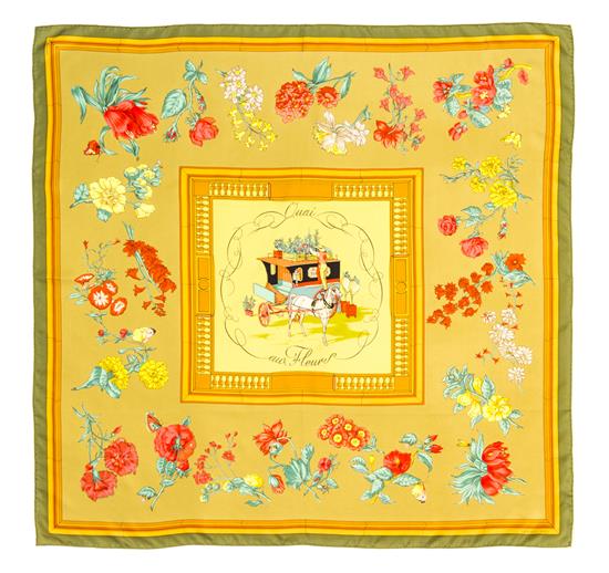 Appraisal: Sale Lot An Hermes cm Silk Scarf Quai eux Fleur