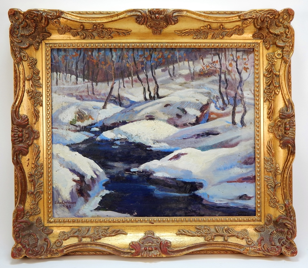 Appraisal: EDWARD GOLDMAN WINTER LANDSCAPE PAINTING - Post impressionist landscape depicting