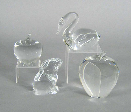 Appraisal: Baccarat glass rabbit h together with a Spode swan h