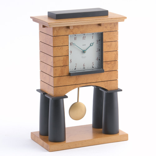 Appraisal: MICHAEL GRAVES ALESSI Mantel clock of ebonized wood and maple