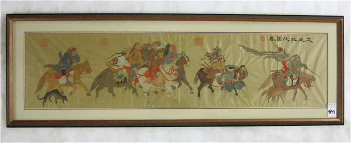 Appraisal: CHINESE MIXED MEDIA PAINTING ON SILK PANEL depicting a mounted