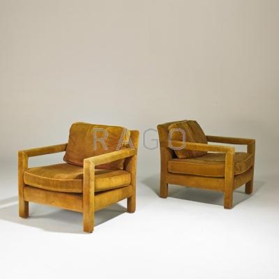 Appraisal: MILO BAUGHMAN THAYER COGGIN Pair of open-arm lounge chairs USA