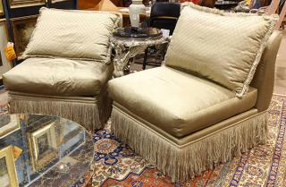 Appraisal: lot of Moderne living room suite in silvered gold silk