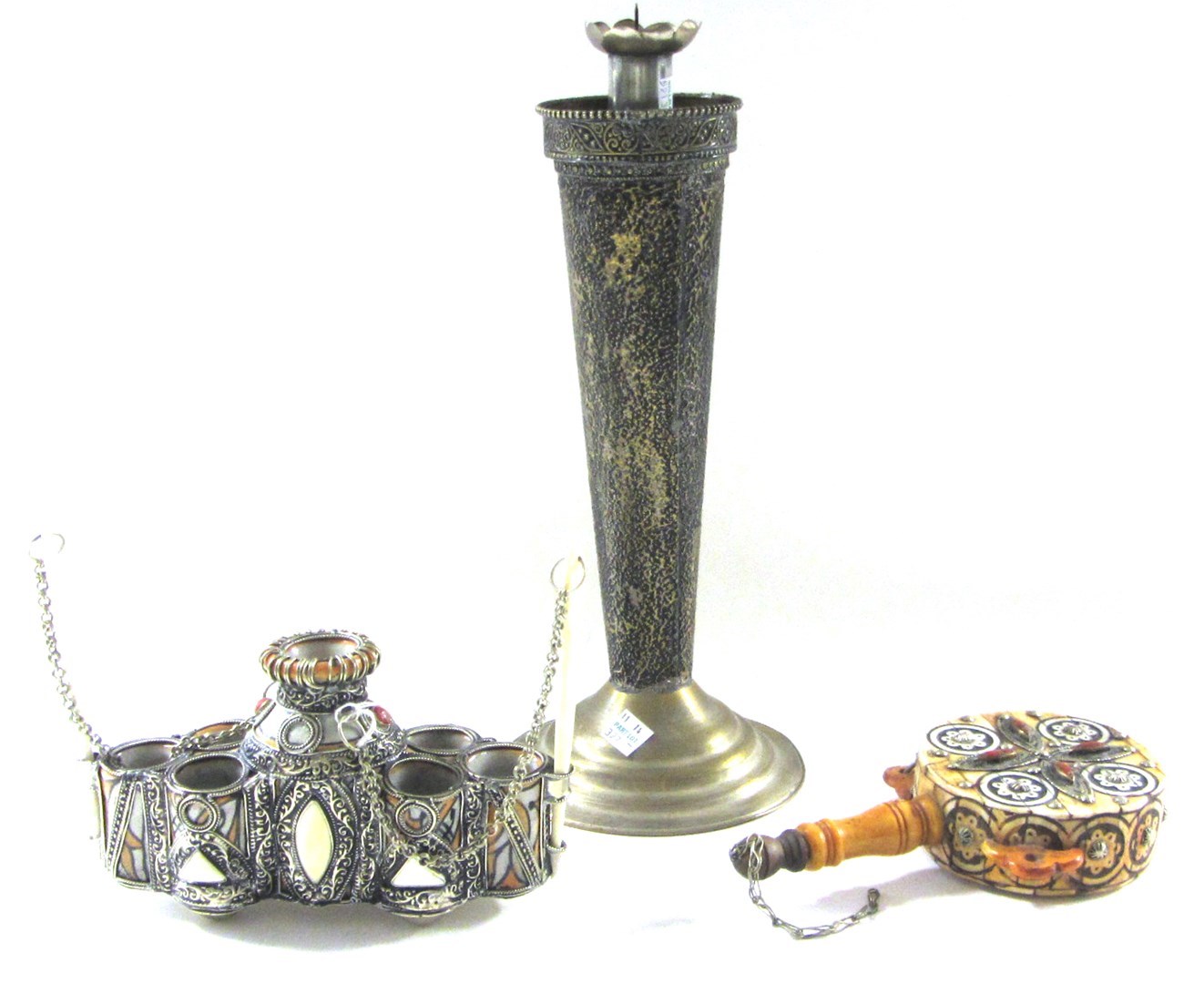 Appraisal: A Islamic pottery and metal mounted scent stand late th