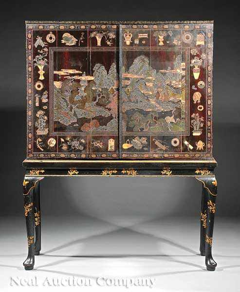 Appraisal: A Good English Coromandel Carved and Lacquered Cabinet on Stand