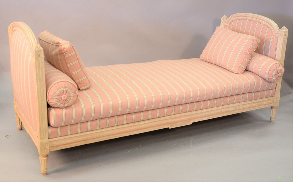 Appraisal: Louis XVI style daybed with bolster pillows white painted frame