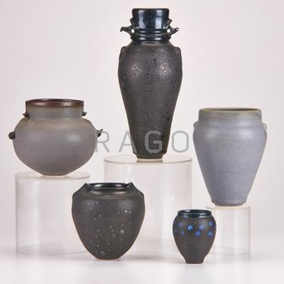 Appraisal: MARIAN PRITCHARD Five vases in shades of grey and black