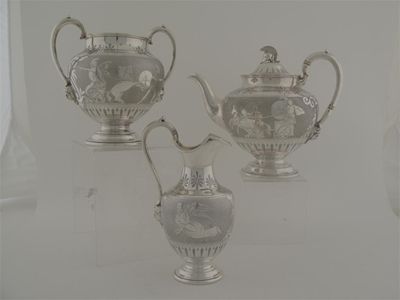 Appraisal: A Victorian piece teaset with vase shaped bodies decorated with