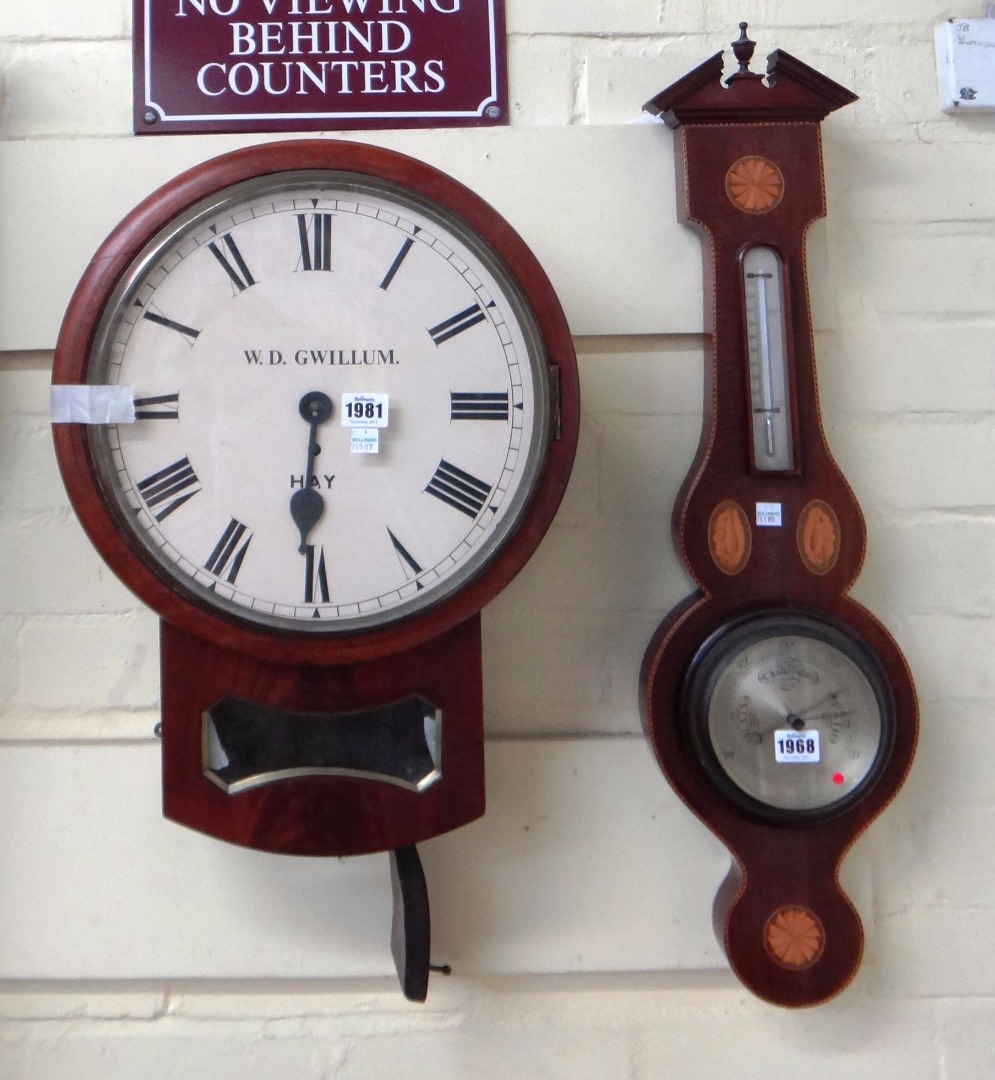 Appraisal: A Victorian mahogany cased drop dial wall clock the re-painted