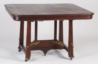 Appraisal: French bronze mounted dining table w French bronze mounted walnut