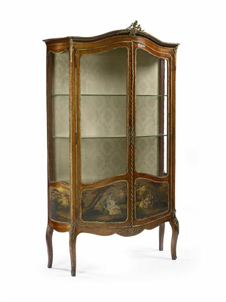 Appraisal: An early th century mahogany and Vernis Martin vitrine of