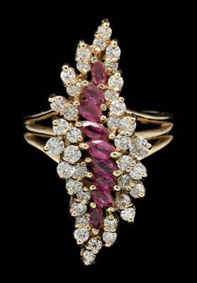 Appraisal: Diamond ruby cluster ring round brilliant-cut diamonds total estimated weight