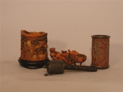 Appraisal: Two Chinese brushpots coupe and Tibetan prayer wheel