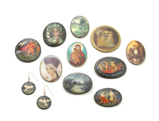 Appraisal: Sale Lot Eleven Russian Lacquer and Enameled Mother-of-Pearl Articles comprising