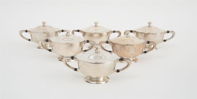 Appraisal: SET OF SIX ENGLISH SILVER TWO-HANDLED CUPS AND COVERS Mappin