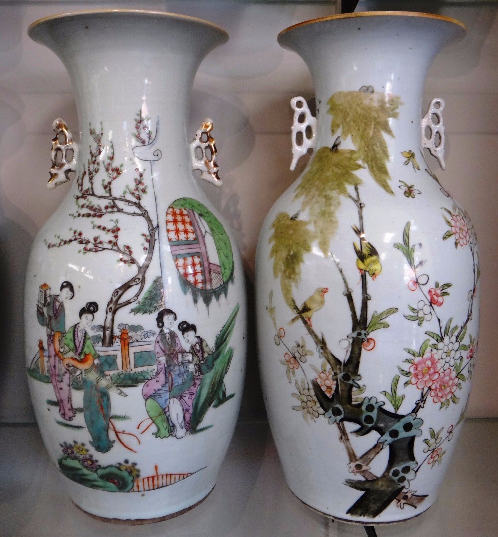 Appraisal: Two Chinese porcelain famille-rose two-handled baluster vases th century the