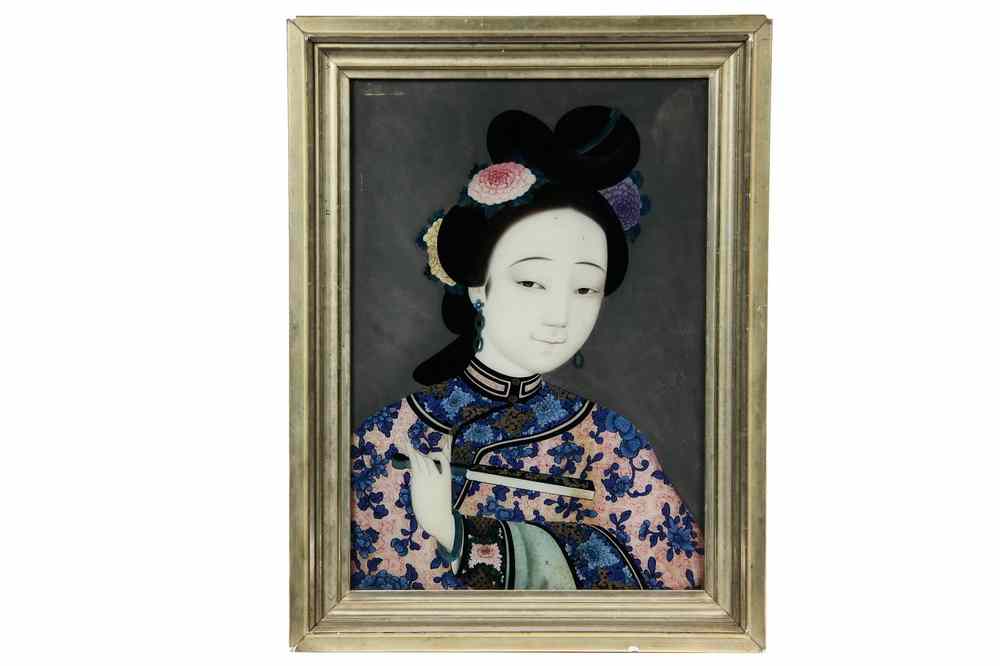 Appraisal: CHINESE REVERSE GLASS PAINTING - th c Bust Portrait of