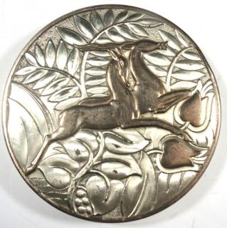 Appraisal: Art Deco Sterling Silver Leaping Gazelles Compact The silver case