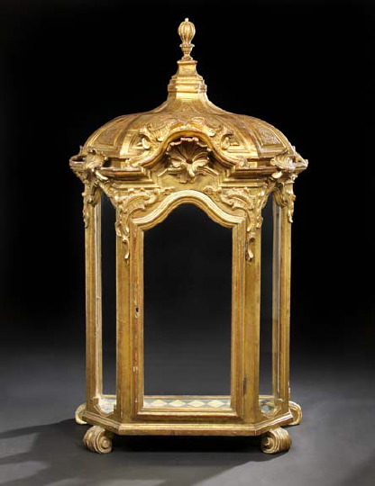 Appraisal: Large Italian Baroque Carved Giltwood Votive Cabinet mid- th century