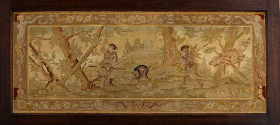 Appraisal: Large Continental Petit-Point Tapestry Panel of a th-Century Boar Hunt