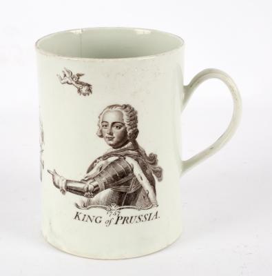 Appraisal: A Worcester cylindrical tankard printed 'The King of Prussia' after