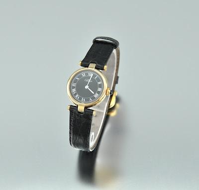 Appraisal: A Cartier Vermeil Watch Gilded silver case with black dial