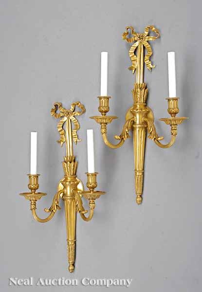 Appraisal: A Pair of Louis XVI-Style Two-Light Bronze Dor Sconces each