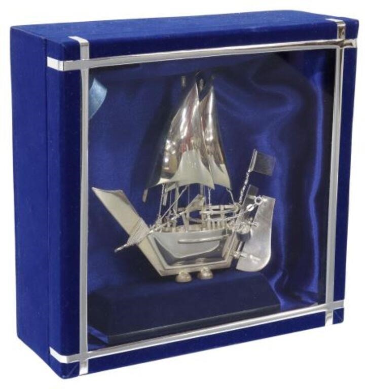 Appraisal: Sterling silver model of a two-masted sailboat with articulated rudder