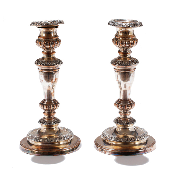 Appraisal: Old Sheffield silver plate English candlesticks H