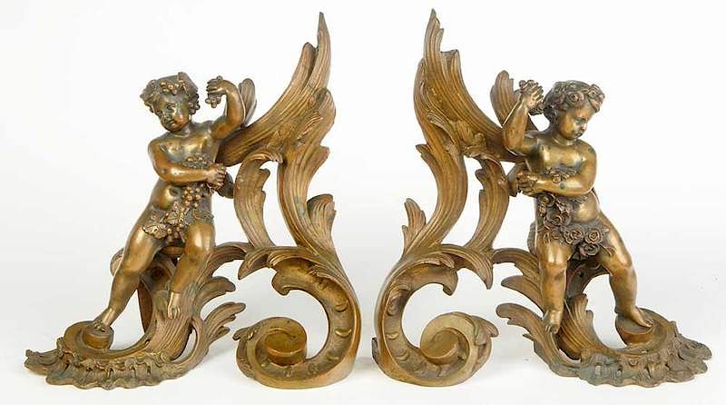 Appraisal: Pair Louis XV Style Gilt Bronze Chenets French late th