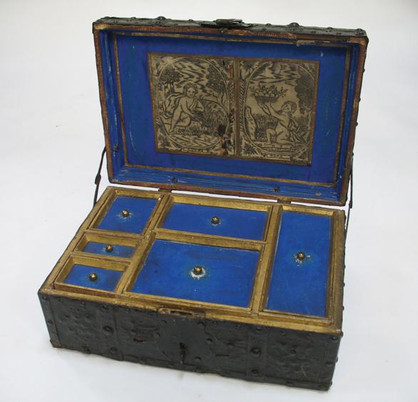 Appraisal: A TH CENTURY BRASS AND IRON BOUND JEWELLERY CASKET the