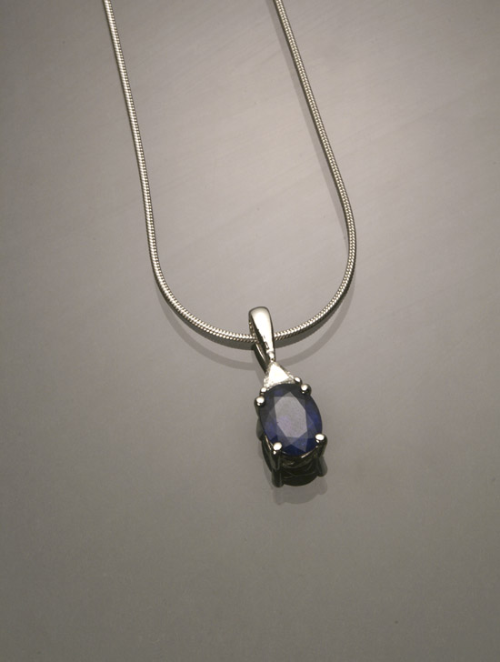 Appraisal: Italian -Karat White-Gold Blue Sapphire and Diamond Pendant and Chain