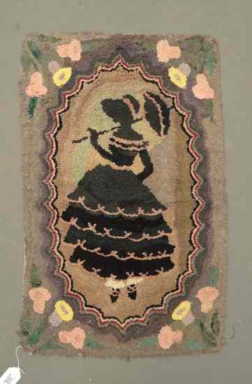 Appraisal: C 's hooked rug umbrella lady '' x ''