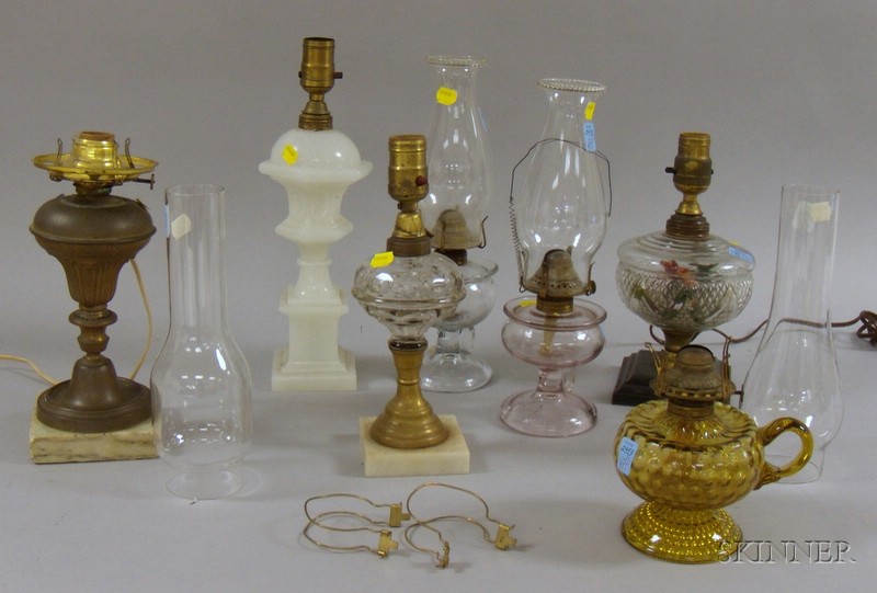 Appraisal: Six Pressed and Molded Glass Kerosene and Fluid Table Lamps