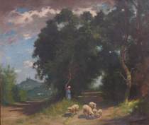 Appraisal: R Molnar Hungarian th century Shepherdess on a Path Oil