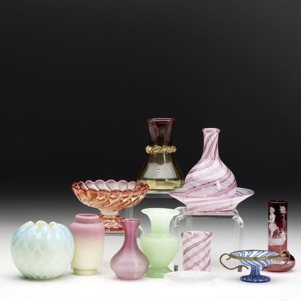 Appraisal: ART GLASS MINIATURES Twelve assorted miniature items cup plate in