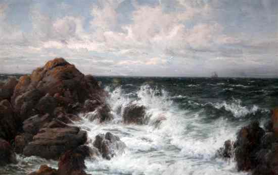 Appraisal: William J King - oil on canvas Waves breaking on