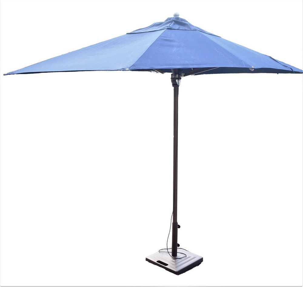 Appraisal: Large Rectangle Umbrella with stand navy blue fabric possibly Sunbrella