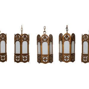 Appraisal: A Set of Five Gothic Revival Gilt Aluminum Lanterns Likely